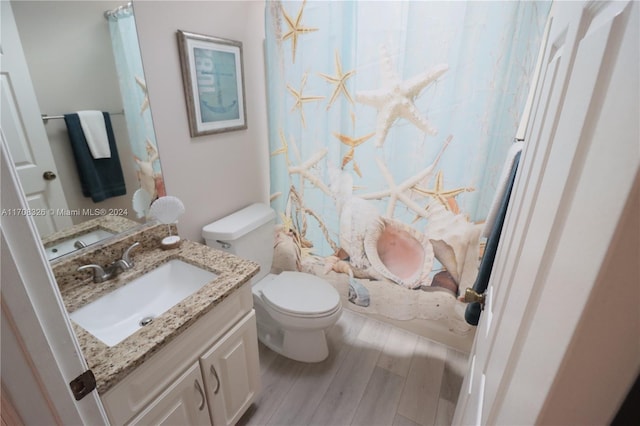 bathroom featuring hardwood / wood-style floors, vanity, and toilet