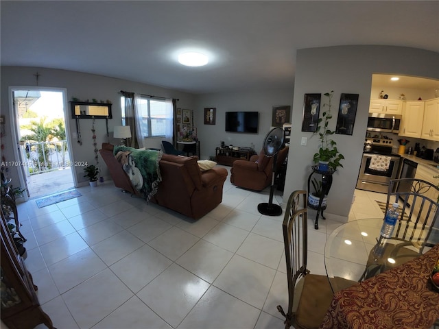 living room featuring light tile patterned floors