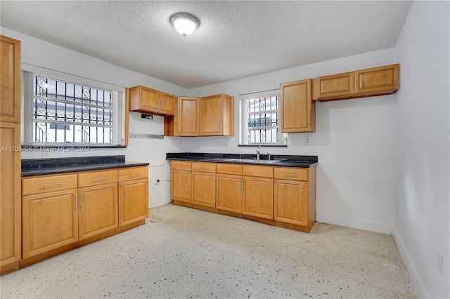 kitchen featuring a textured ceiling and sink