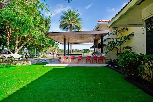 view of yard with a patio area and a bar