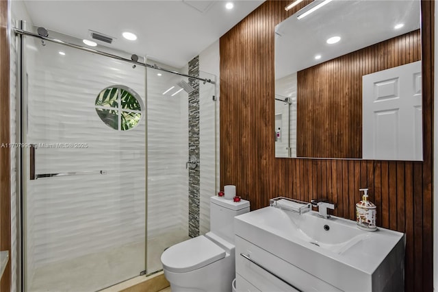 2445 Provence Cir, Weston, FL 33327 - bathroom featuring vanity, toilet, recessed lighting, visible vents, and a stall shower