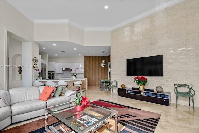 living room featuring ornamental molding