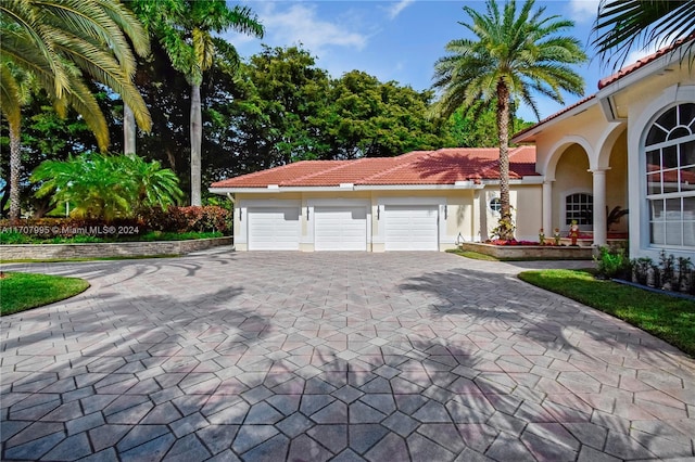 exterior space with a garage