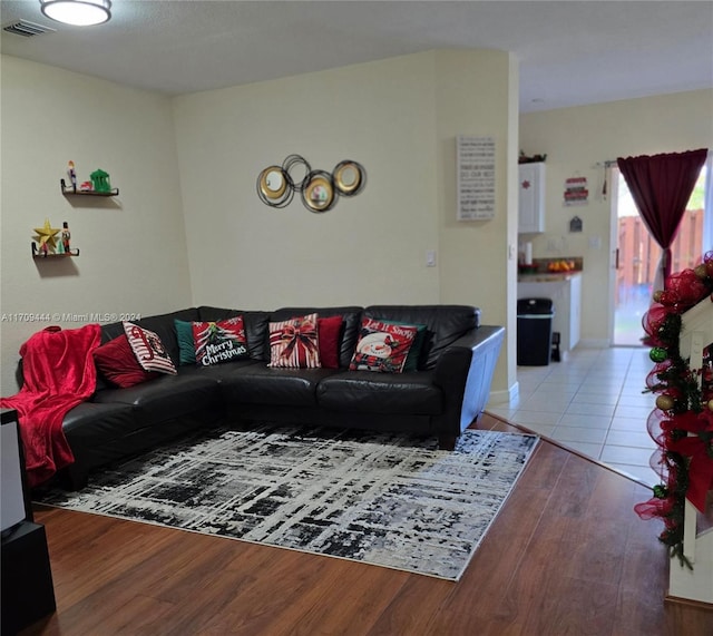 living room with hardwood / wood-style floors