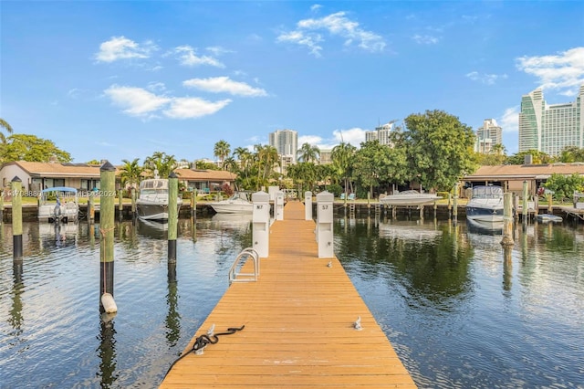 view of dock with a water view