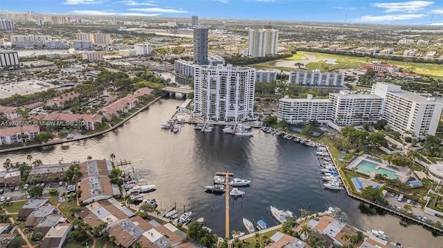 aerial view featuring a water view