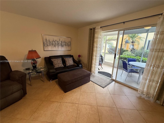 living room featuring light tile patterned flooring