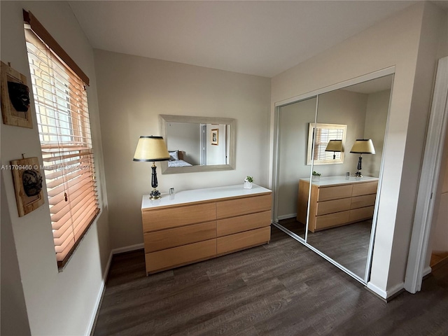 interior space with hardwood / wood-style flooring and vanity