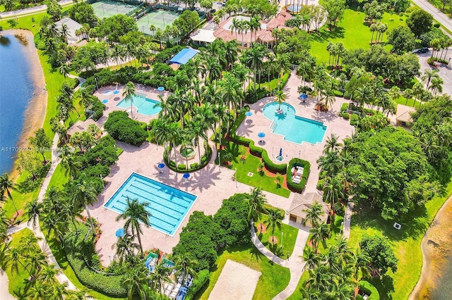 aerial view with a water view