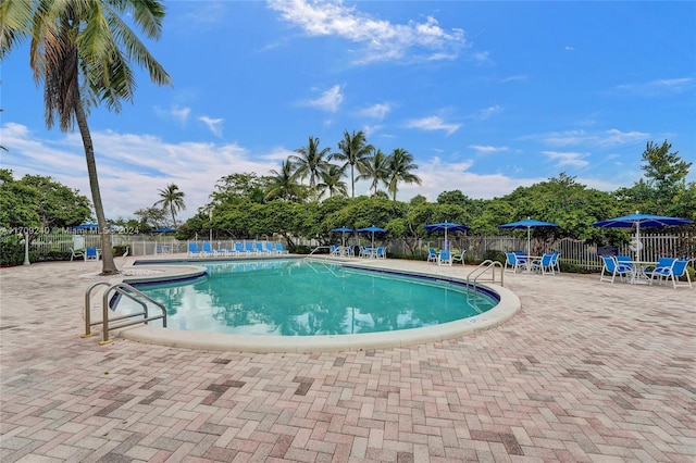 view of swimming pool with a patio