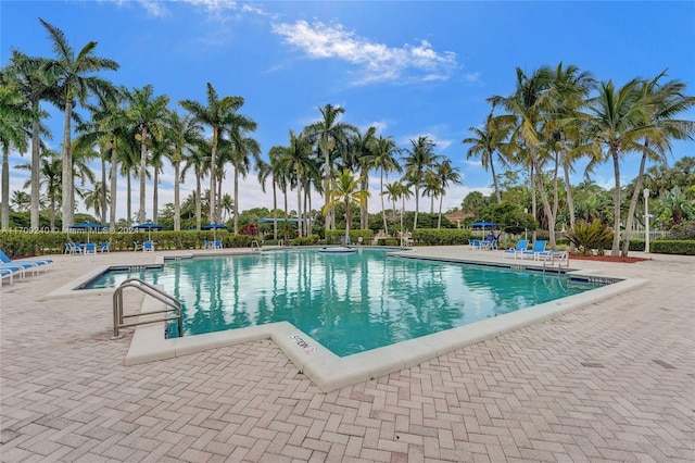 view of pool featuring a patio