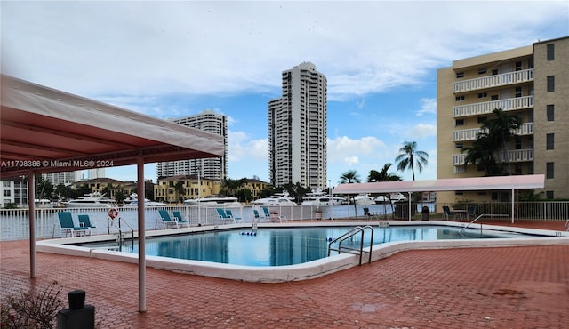 view of pool featuring a patio