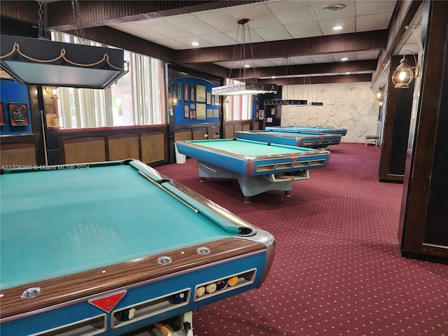 rec room featuring carpet floors and pool table