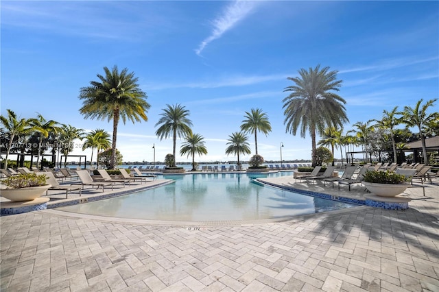 view of pool featuring a patio area