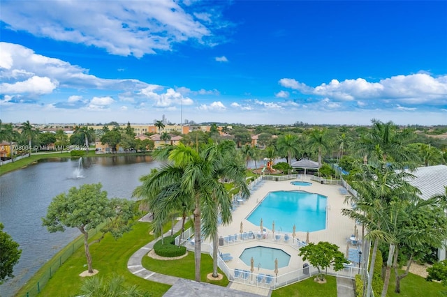 aerial view featuring a water view