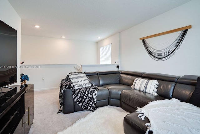 living room with light colored carpet