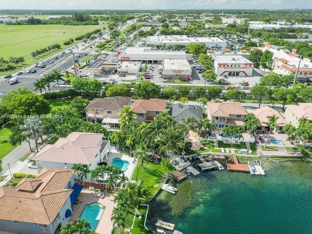 aerial view featuring a water view