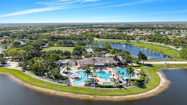 bird's eye view featuring a water view