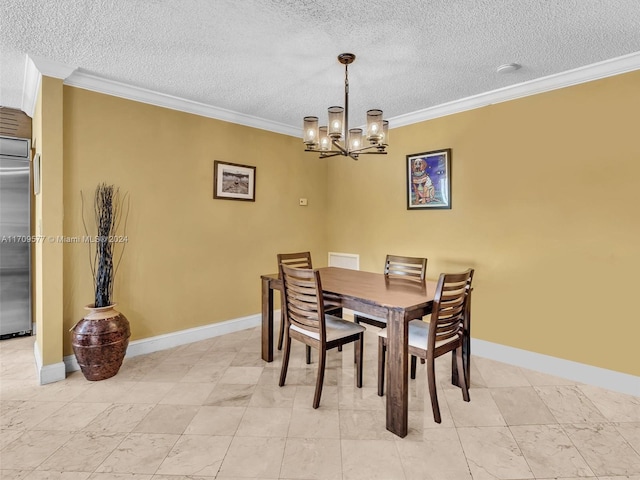 dining area featuring a textured ceiling and crown molding