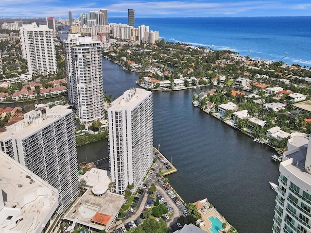 aerial view with a water view