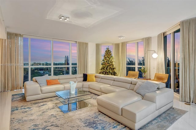 living room with a wall of windows