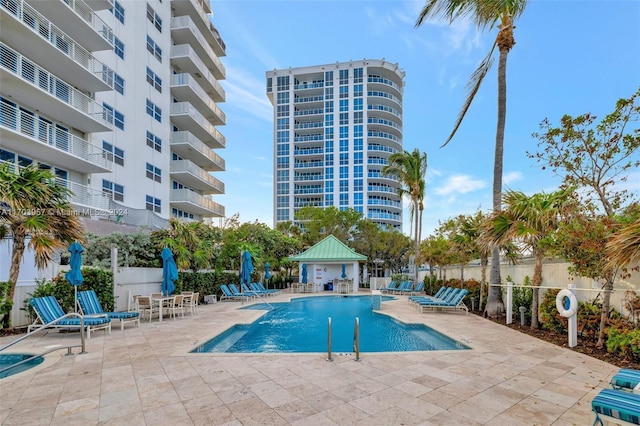 view of swimming pool with a patio area