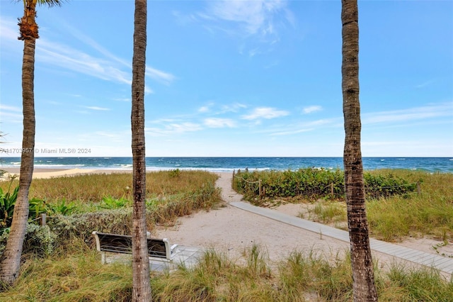 view of water feature with a view of the beach