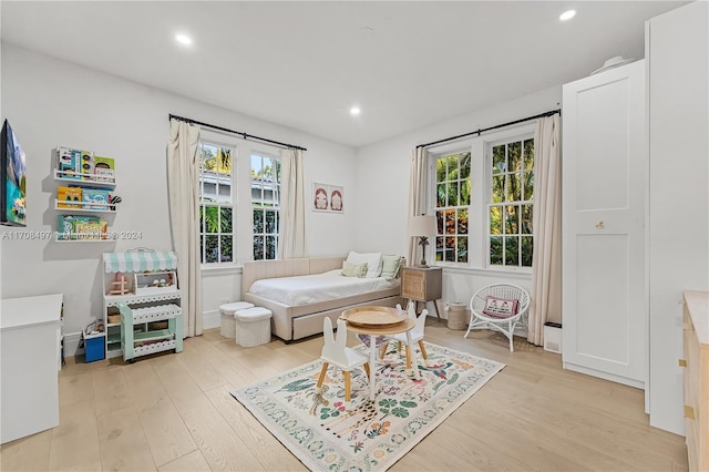 living area featuring light hardwood / wood-style floors and a healthy amount of sunlight