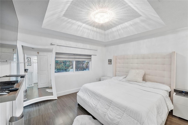 10307 SW 20th St, Miramar, FL 33025 - bedroom featuring a tray ceiling and dark wood-type flooring