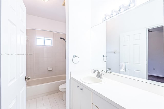 full bath with toilet, shower / washtub combination, vanity, and tile patterned flooring