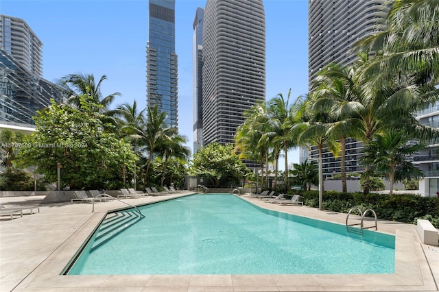 view of swimming pool with a patio area