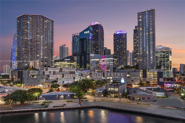 property's view of city featuring a water view