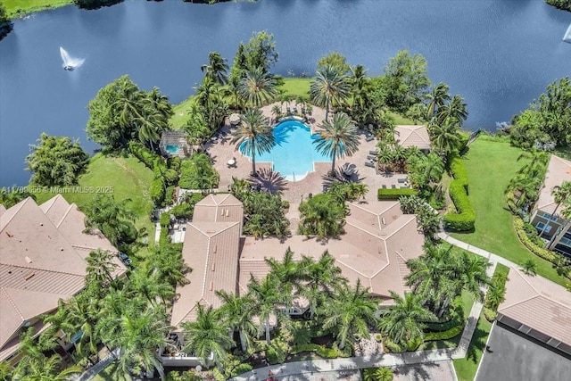 3659 NW Adriatic Ln Unit 305, Jensen Beach, FL 34957 - drone / aerial view of a pool and a nearby body of water