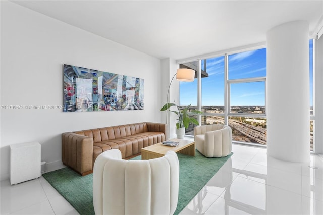 view of tiled living room