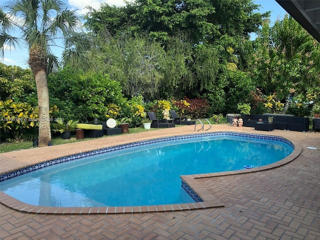 view of swimming pool with outdoor lounge area and a patio