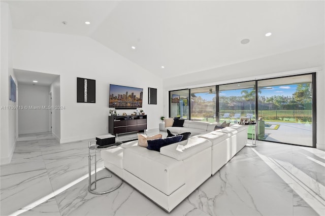 living room with vaulted ceiling