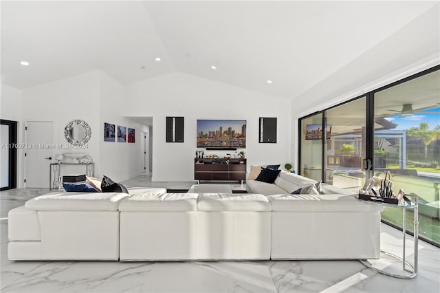 living room featuring vaulted ceiling