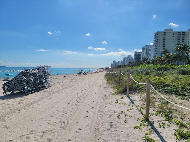 property view of water with a beach view