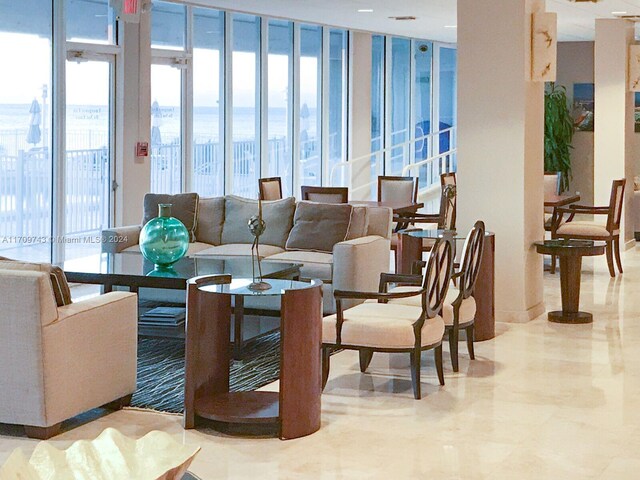 lobby with a water view