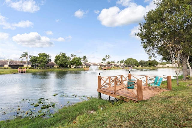 view of dock with a water view