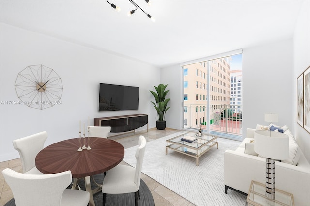 living room featuring light tile patterned flooring