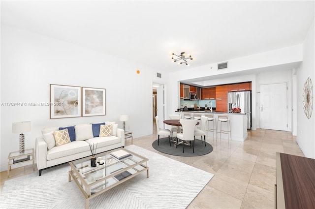 living room featuring sink