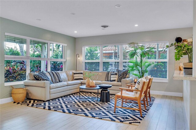 living room featuring plenty of natural light and light wood-type flooring