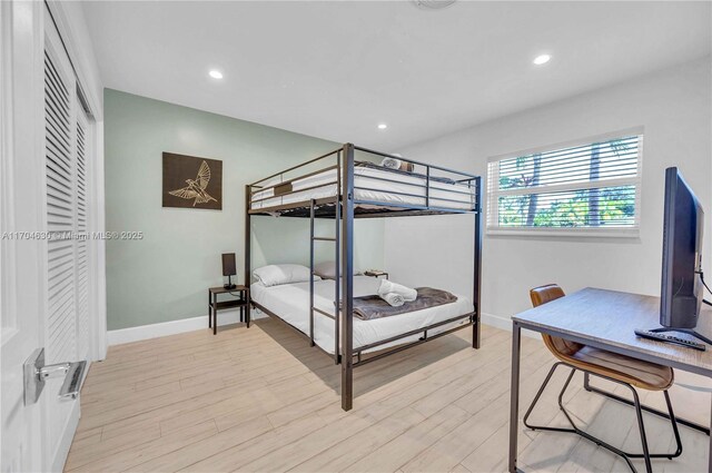 bedroom featuring light hardwood / wood-style flooring