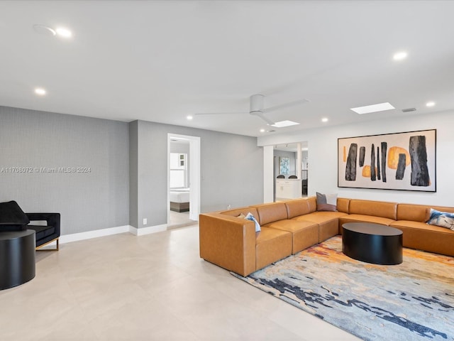 living room with ceiling fan