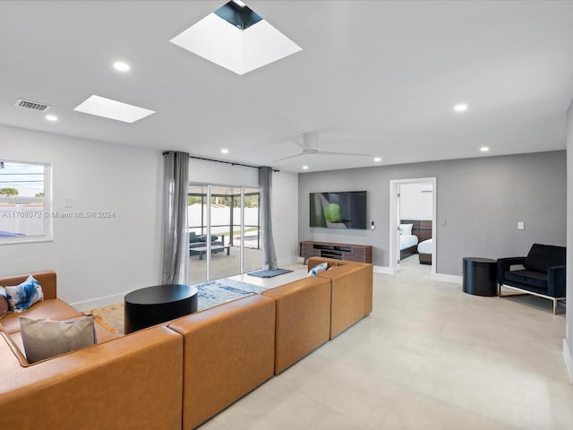 living room with ceiling fan