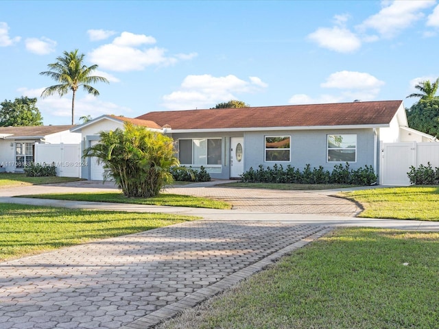 single story home with a front yard