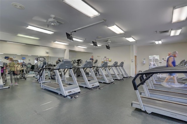 gym with ceiling fan