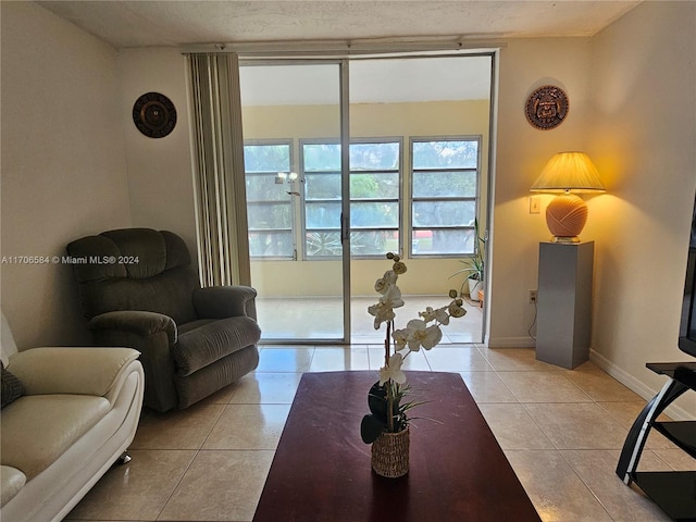 living room with light tile patterned floors