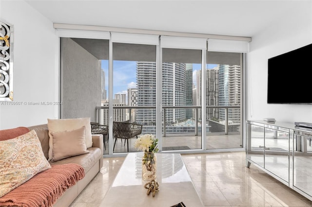 living room with expansive windows